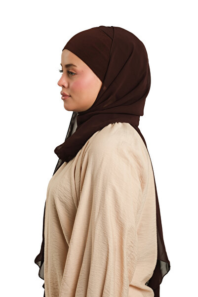 HÜRREM BONE Coffee Practical Ready-To-Wear Bonnet Shawl Chiffon Plain 2506_14
