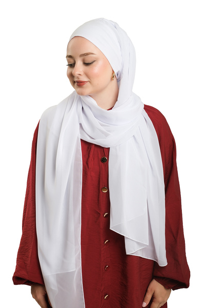 HÜRREM BONE White Practical Ready-To-Wear Bonnet Shawl Chiffon Plain 2506_42