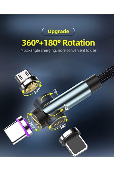 Generic Nalakal 3-in-1 Magnetic Charging Cable 1ft 540° Rotating Nylon USB-C/Micro USB/iProduct (2-Pack)