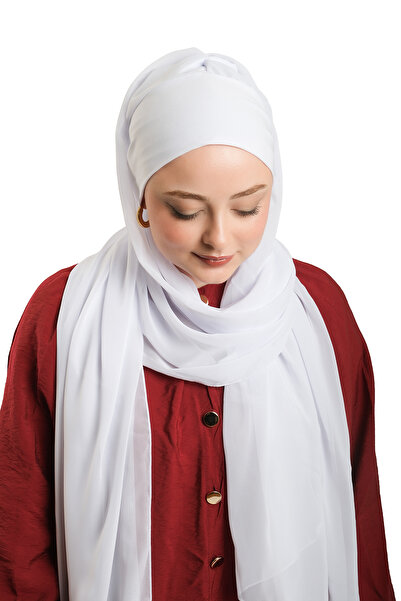 HÜRREM BONE White Practical Ready-To-Wear Bonnet Shawl Chiffon Plain 2506_42