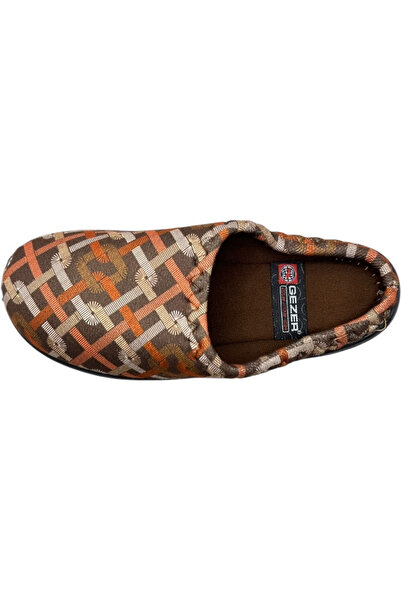 GEZER Women's slippers, brown with geometric pattern, comfortable and warm, size 38, 24 centimeters