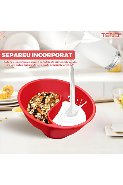 Teno 3-in-1 Cereal Bowl Teno®, built-in separator, rear handle grip, crunchy cereals, red