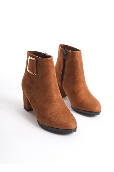 beelleshoe Kadın LOLA TABA SÜET Toka Detaylı Topuklu Kısa KIŞLIK Bot