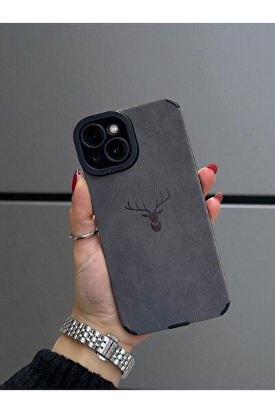KVK PRİVACY iPhone 15 Plus / 14 Plus Uyumlu Geyik Desenli Premium Süet Dokulu...