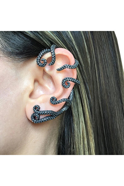 Viking Ear Cuff Ahtapot Tasarım Çivi Model S+ Kalite 316L Paslanmaz Kararmaz Çelik Küpe Tekli