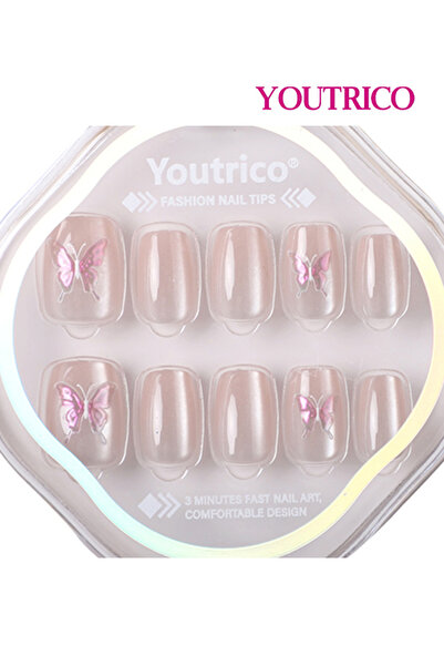 Youtrico أظافر صناعية خيالية للفتيات، أظافر قصيرة قابلة للتركيب، على شكل فراش...