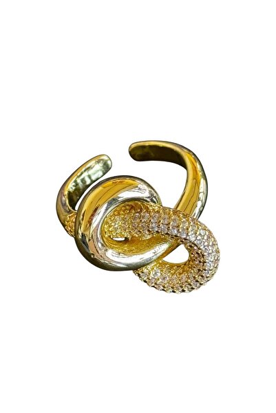 TAKIŞTIR Adjustable Steel Ring with Gold Color Stone Detail