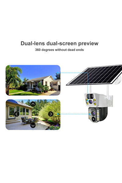 V380 Pro V380 Dual Lens 4.0MP H.265 Wi-Fi Solar-Powered Security Camera with Two-Way Audio, LED Night Vision