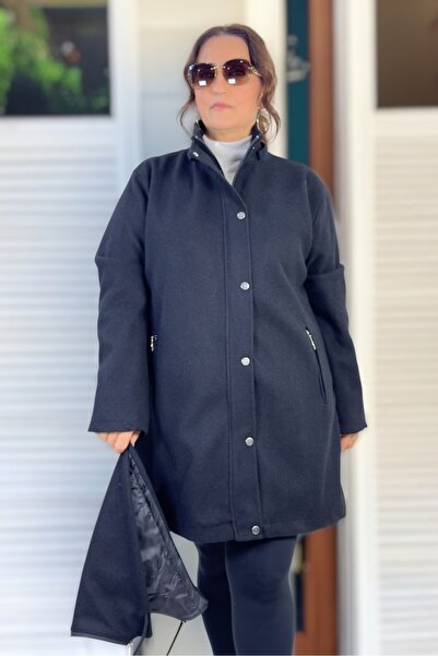 yagmurberen Oversize Women's Coat with Zipper and Zipper Closure, Removable Hood Lining