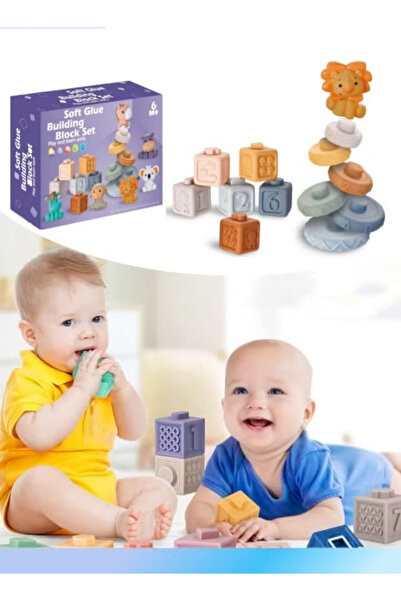 Generic Baby Soft Building Blocks,Educational Animal & Number Stacking Toys,Squeeze Sensory Play(13PCS)