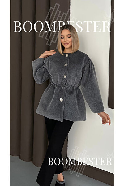 BoomBester Kadın Fox Kaşe Balon Kol Kısa Kaban – | Oversize Beli Büzgülü Tasarım