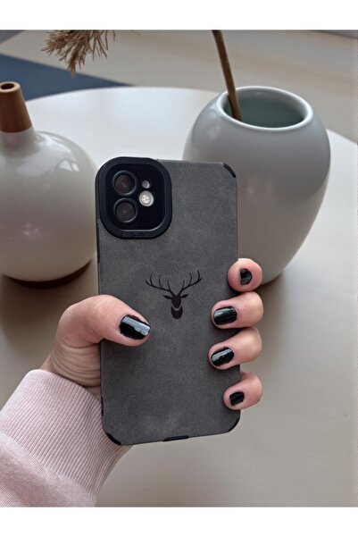 KVK PRİVACY iPhone 11 Uyumlu Geyik Desenli Premium Süet Dokulu Kamera Korumalı Kılıf