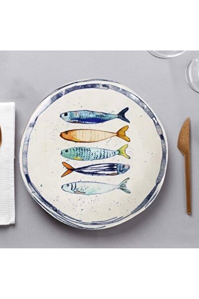 La Mediterranea Ceramic flat plate, Peixe with fish pattern, 20 cm -