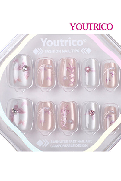 Youtrico أظافر صناعية خيالية للفتيات، أظافر قصيرة قابلة للتركيب، على شكل فراش...