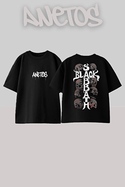Anetos Black Sabbath 14 Design Spate cu imprimeu Bumbac Negru supradimensiona...