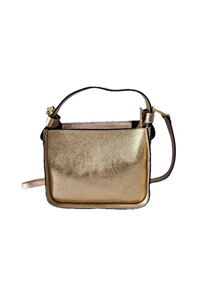 FashionForYou ChicCarry Metallic elegant bag, made of genuine leather and removable strap, Gold