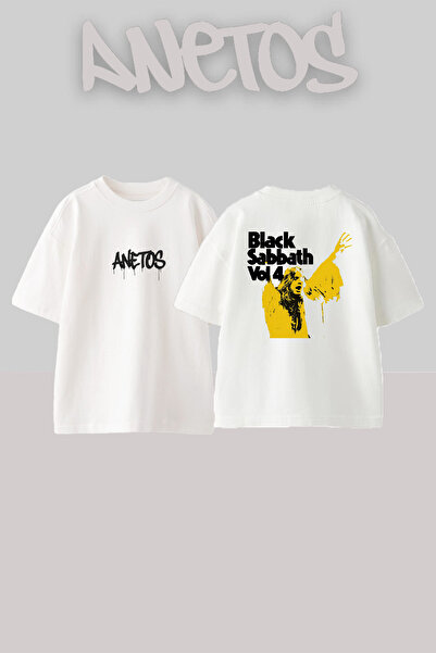 Anetos Black Sabbath 20 Design Back Printed Cotton White Oversize T-Shirt