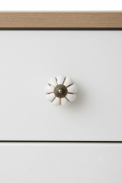 MegaVitrin 5 Pieces Porcelain Furniture Handle Single Button White Antique Drawer Cabinet Handle (Single Screw)