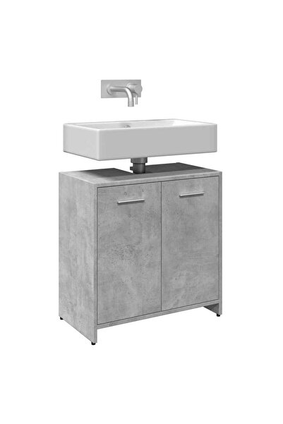 vidaxl خزانة حوض الحمام مصنوعة من الخرسانة الرمادية مقاس 60×33×60 سم من الخشب الهندسي