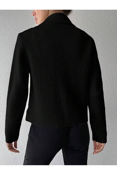 Puella Hrk0009 Women's Black Jacket Collar Plaid Gold Button Tweed-Jacket Knitwear Cardigan