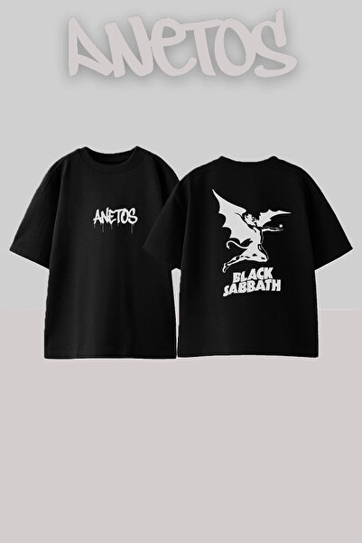 Anetos Black Sabbath 4 Dizajn Leđa Štampano Pamuk Crna Oversize kroj T-shirt