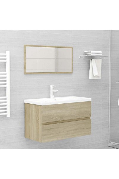 vidaxl طقم أثاث حمام من قطعتين من خشب البلوط سونوما الهندسي