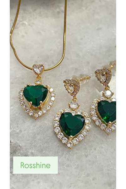 rosshine Gold Yeşil Taşlı Set