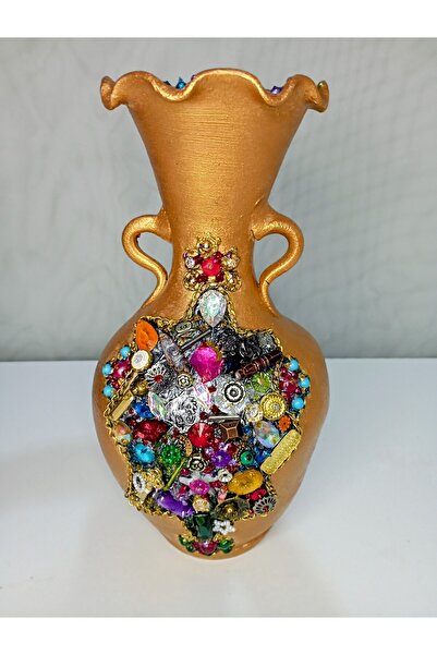 Happy tasarımlarr Ornate Vase Gold Color Handmade Clay Vase