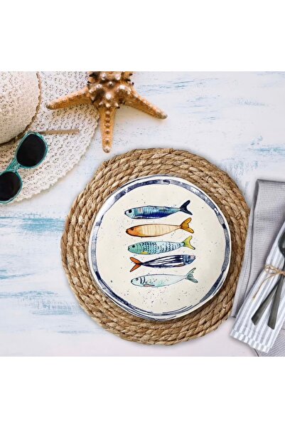 La Mediterranea Ceramic flat plate, Peixe with fish pattern, 20 cm -
