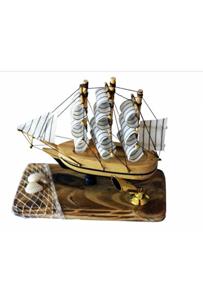 ATABY حامل أقلام خشبي يدوي الصنع على شكل قارب شراعي 14 سم هدية مكتبية