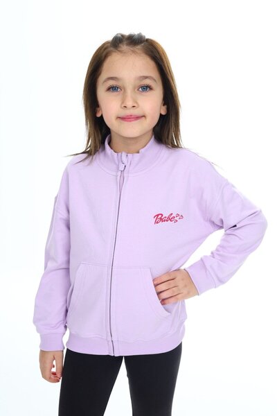 Toontoy سترة ليلك للفتيات ياقة مرتفعة متوسطة الطول بسحاب منخفض على الكتف مع ج...