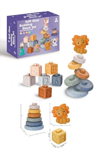 Generic Baby Soft Building Blocks,Educational Animal & Number Stacking Toys,Squeeze Sensory Play(13PCS)