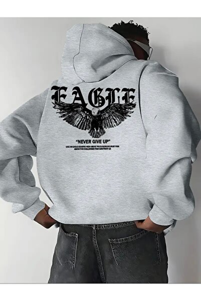 FUFLUNS Eagle Printed Oversize Men's K Hooded Sweatshirt