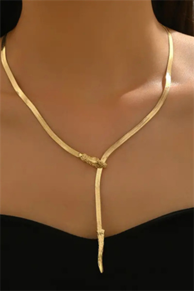 Trade Bazaar 1 Adet LXALRY Kadın Y-Şekilli Hip-Hop Kolye – Ayarlanabilir Yılan Zincirli, Siyah & Altın Minimalist