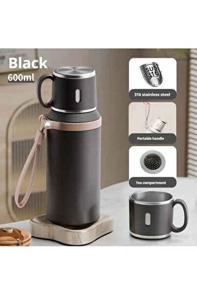 Arabest Stainless Steel Water Bottle with Mug Lid, Leakproof Double Vacuum Insulated Flask,with Rope Handle