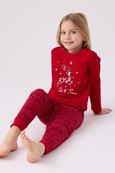 Arnetta 3106 Garson Aile Let It Snow Girl's Red Long Sleeve Pajama Set