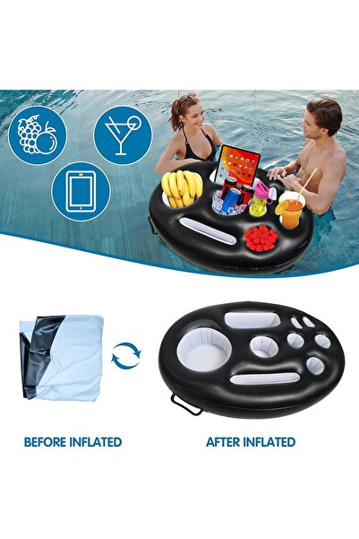 Flippy Flippy Inflatable Bar/Floating Drink Holder, 9 Compartments, Pump Included, Black, 25x18.5x4 cm