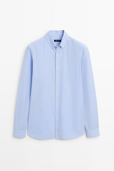 Massimo Dutti Regular fit düğmeli yaka çizgili gömlek