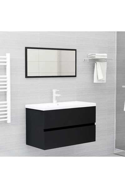 vidaxl 2 Piece Bathroom Furniture Set Black Engineered Wood