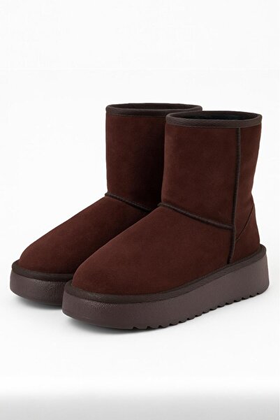 Melissa Boutique Kadın Acı Kahve İçi Kürklü Kalın Taban Midi Boy Kar Botu