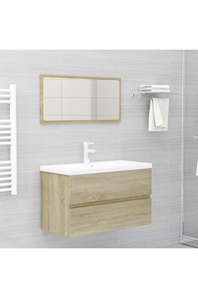 vidaxl مجموعة أثاث الحمام من خشب البلوط سونوما الهندسي