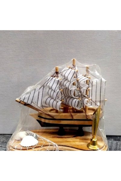 ATABY Handmade Wooden Sailboat Pen Holder 14cm Office Gift