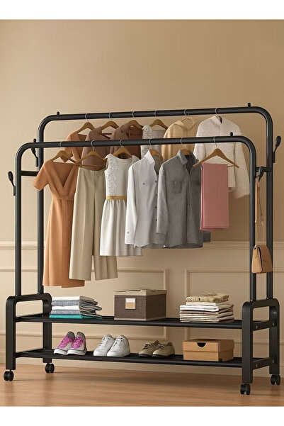 Cady One Metal Clothes Hanger Organizer and Black Clothes Rack with Wheels 110x55x150 cm