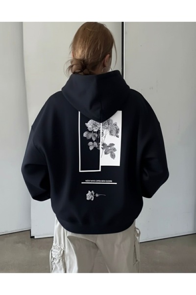 FUFLUNS سويت شيرت ROSE YAZI مطبوع من الأمام والخلف مقاس كبير للجنسين للرجال/النساء K بغطاء رأس