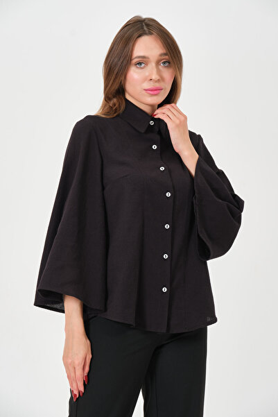RELAXL 100% Cotton Spanish Sleeve Black Women's Shirt Office Elegance