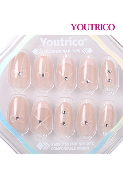 Youtrico Cute girls' fake nails,bow elements press on nails,handmade,everyday...