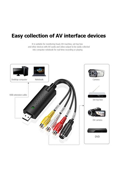 Renvox USB AV Video Capture Adaptör | VHS, DVD, Kamera Görüntü Aktarma Cihazı | Tak Çalıştır Kayıt Kartı