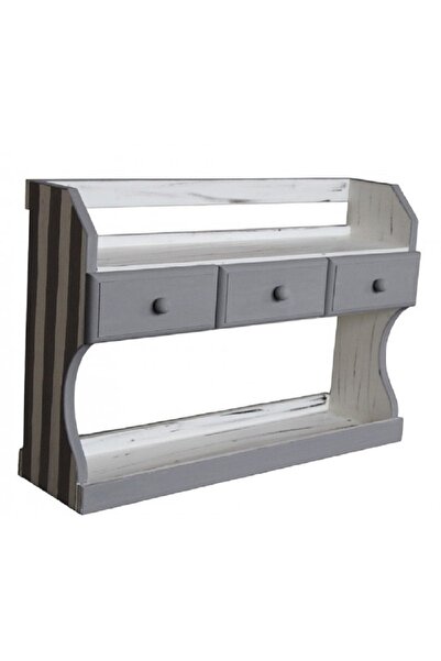 Decoratiuni Vintage Casa Retro Etajera din lemn, gri cu dungi, pictata manual...