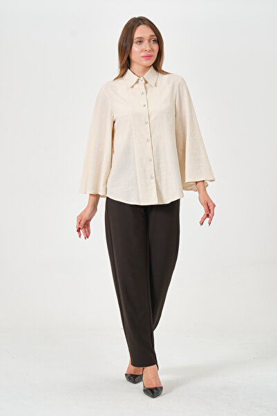 RELAXL Plus Size 100% Cotton Spanish Sleeve Cream Women's Shirt