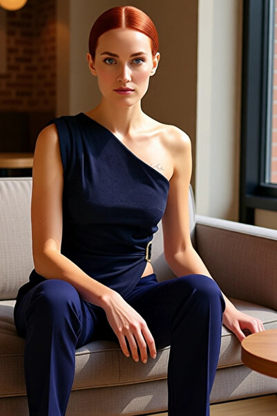 PayBuy Women's One-Sleeve Detailed Asymmetrical Cut Knitted Blouse Quality Stylish Comfortable Modern Elegant Casual